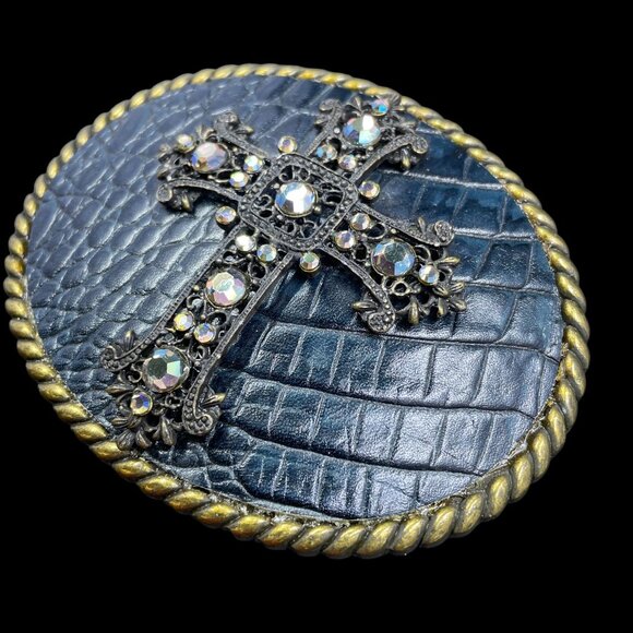 Western Cross Belt Buckle Gothic Vintage Bling Rodeo Cowboy Statement Accessory - Picture 3 of 6